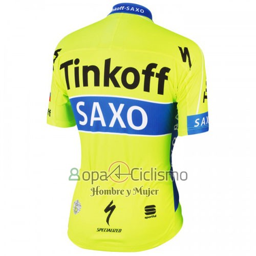Tinkoff Saxo Bank Ropa Ciclismo Culotte Corto 2016 Mangas Cortas AMarillo y Azul